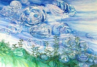 Imelda Feraille: 'air water drops', 2015 Watercolor, Abstract. Dreams float by while they can burst like a bubble every moment. . ....