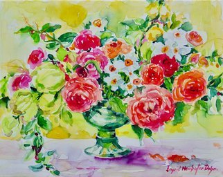 Ingrid Neuhofer Dohm: 'Red Roses', 2018 Watercolor, Impressionism. flowers, floral, floral still life, still life, representational, floral arrangement...