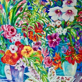 Ingrid Neuhofer Dohm: 'floral arrangement', 2018 Acrylic Painting, Impressionism. Artist Description: This i an original acrylic on canvas floral still life painting 40 x 30 inches. ...
