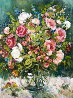 Ingrid Neuhofer Dohm: 'roses', 2014 Acrylic Painting, Impressionism. This is an original acrylic on canvas floral still life painting 40 x 30 inches. ...