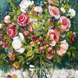 Ingrid Neuhofer Dohm: 'roses', 2014 Acrylic Painting, Impressionism. Artist Description: This is an original acrylic on canvas floral still life painting 40 x 30 inches. ...