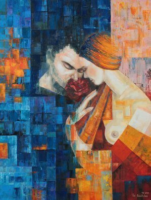 Ia Saralidze: 'The fragrance of love', 2015 Oil Painting, Love. Fragrance, man, woman, love, cubism...
