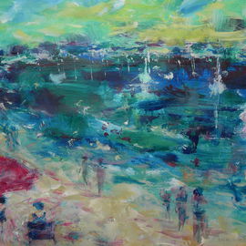 Irene Gloux: 'larmor plage france', 2008 Acrylic Painting, Seascape. Artist Description:  this is a beach in Brittany france ...