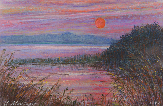 Artist Irina Maiboroda. 'Sunset On The Elbe River' Artwork Image, Created in 2016, Original Woodworking. #art #artist