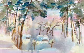 Irina Maiboroda: 'Winter in The Countryside', 2014 Watercolor, Impressionism. Artist Description:  watercolor, landscape, seasons, winter, snow, forest, countryside, nature, plein- air.The work is under a passe- partout 50x40 cm.         ...