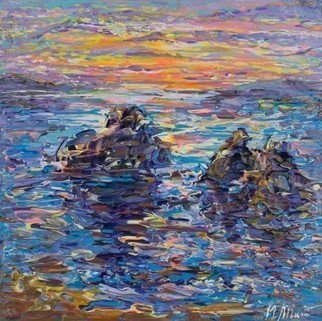 Irina Maiboroda: 'sea landscape with rocks', 2017 Acrylic Painting, Impressionism. sea, coastal line, landscape, sunset, water, nature, rocks, marinism...