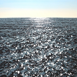 Iryna Kastsova: 'sky ocean', 2022 Acrylic Painting, Seascape. Artist Description: Sky.  Ocean.  Marine Calm ocean, water, ocean, reflections of light on the water, small waves, clear skies create an atmosphere of relaxation and romance.  Made in the style of realism, impressionism.  The black and white palette emphasizes the energy of water.  Part of an ongoing series of seascapes.  ...