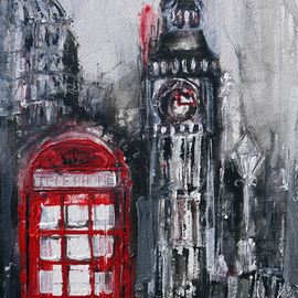 Irina Rumyantseva: 'Red Telephone Box', 2015 Acrylic Painting, Cityscape. Artist Description:   A unique style of cityscape combining classic fine art with modern abstract and contemporary. Deep edge box canvas with painted sides, ready to hang.   ...
