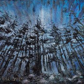 Irina Tretyak: 'Eternity', 2015 Oil Painting, Impressionism. Artist Description:  Under this cedar, under the century- old linden trees in front of a picture of unceasing harvest, in the evenings under the stars, minutes gain value at last .Andre MoruaPainting oil on canvasKeywords Eternity, night forest, the eternal dream...