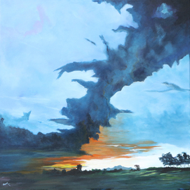Conor Murphy: 'ireland', 2020 Acrylic Painting, Impressionism. Artist Description: This is a Dramatis Skyscape of Ireland with landscape in the foreground and mountains far off in the distance,  a dramatic painted sky hangs overhead .This is painted on a Daler Rowney  Deep Edge canvas with Acrylic paint and artistic passion.This could be hung without a frame, ...