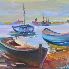 Isabel Garro: 'boats', 2018 Oil Painting, Seascape. Artist Description: BOATS...