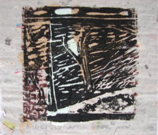 Tamara Sorkin: 'A strong wind', 2010 Woodcut, Figurative.  woodcut on recycled homemade paper with chine colee ...