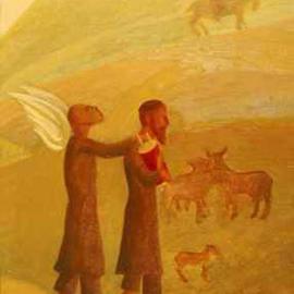 Israel Tsvaygenbaum: 'The Rabbi Leading the Angel', 1997 Oil Painting, Other. Artist Description:  Tsvaygenbaum's painting 
