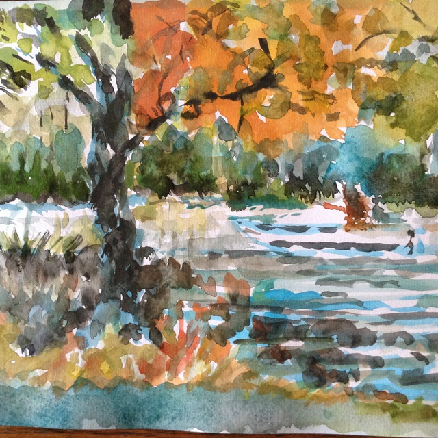 Artist Issam Tewfik. 'Lake View' Artwork Image, Created in 2014, Original Watercolor. #art #artist