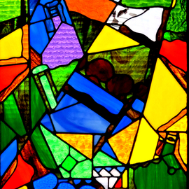 Iva Kalikow: 'Landscape with Houses', 2022 Stained Glass, Landscape. Artist Description: This glass art panel inspired by Juan Gris includes 161 hand- cut pieces of 24 different colors and textures of glass.  Gris refined traditional Cubism developing a very personal and unique approach skillfully expressing himself with a bright color palette.  This inspired me to not only do the ...