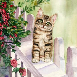 Jacquie Vaux: 'Come Play with Me  Kitty on My Fence', 2014 Other Painting, Animals. Artist Description:  Kitten on my fence, just wants to play. Could you resist her?I just love to paint kitties.   ...