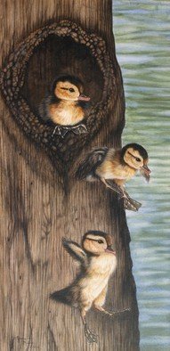 Artist: Jacquie Vaux - Title: Wood Ducks Leaving the Nest - Medium: Other Painting - Year: 2013