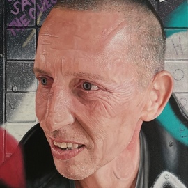 James Earley: 'joes wall', 2020 Oil Painting, People. Artist Description: aEURoeJoesaEURtm WallaEUR is an oil on canvas painting of Joe Crow. Joe is homeless and he lives on the streets of Winchester. Joe is one of the most gentle guys that I have ever encountered. He lives every second of his life and every second of his life ...