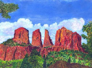 James Parker: 'Buttes and Trees', 2003 Acrylic Painting, Landscape. Bright buttes in the afternoon sunshine...
