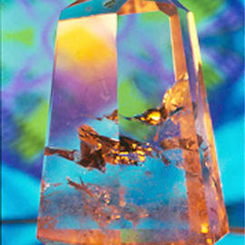 James Parker: 'Crystal Pastel', 1989 Color Photograph, Optical. Artist Description: The pleasing pastels found in the background of this photograph glow gently within this quite astonishing cut and polished quartz obelisk. The internal golden reflections are coming from what are called phamtoms....