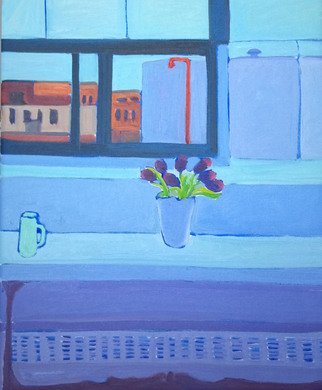 Jane Mcnichol: 'Tulips By My Studio  Window', 2012 Oil Painting, Still Life.  This is a painting of a vase containing tulips by the window in my Brooklyn studio ...
