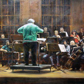 Jaroslaw Glod: 'Symphonic Orchestra II', 2011 Oil Painting, Music. Artist Description: symphonic, orchestra, music, musicians restaurant, ...