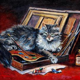 Jacinta Crowley_long: 'Fifty Shades of Grey', 2012 Oil Painting, Cats. Artist Description:  Cats, Grey Cat, Fifty Shades of Grey, Artists Palette  ...
