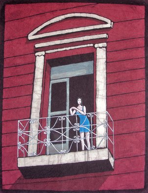 Javier Caete: 'In the Balcony', 2005 Other Painting, Figurative.  A beautiful woman in an old balcony awaiting her love. Made in batik and acrylic. ...