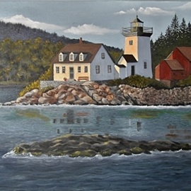 Janet Glatz: 'indian island lighthouse', 2020 Oil Painting, Seascape. Artist Description: Because this lighthouse is privately owned, the only way to see it well is by boat. It is located near Rockport, Maine...