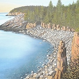Janet Glatz: 'monument cove acadia', 2020 Oil Painting, Seascape. Artist Description: A unique stone formation defines this remote stone beach on Mt. Desert Island. ...