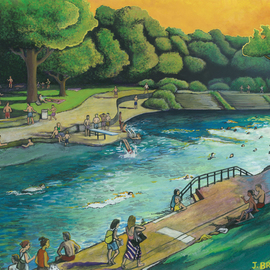 Jay Braden: 'barton springs pool', 2010 Other Painting, Nature. Artist Description: Depiction of Barton Springs Pool in Downtown Austin  Texas . ...