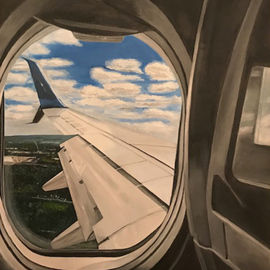 John Chicoine: 'flying', 2023 Oil Painting, Automotive. Artist Description: beautiful scenery from airplane window, ...