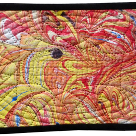 Jean Judd: 'Aged Psychedelic 10', 2022 Mixed Media, Abstract. Artist Description: The 10th piece in the Aged Psychedelic series continues my exploration of using the geared drawing tool, Wild Gears, for creating my hand stitched designs directly onto the artwork.  The airbrush paint colorations highlight orange, yellow, red, and a bit of blue.  Up close inspection reveals delicate changes ...