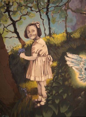 Jean Meyer: 'Bluebells', 2006 Acrylic Painting, Visionary.  child, woodland, bluebells, wings, angel  ...