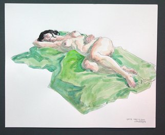 Jeffrey Dickinson: 'katiemay9,2010b', 2010 Watercolor, nudes.  Pencil and watercolor of nude model done in the studio....
