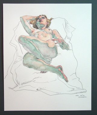 Jeffrey Dickinson: 'sarajan10a', 2010 Watercolor, nudes.      pencil and watercolor done from live model     ...
