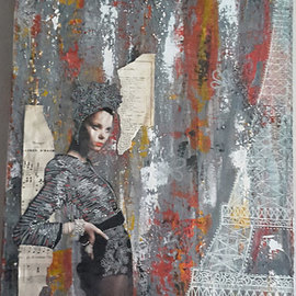 Joelle Bos: 'parisienne', 2016 Mixed Media, Portrait. Artist Description: Mixed media artwork, acrylic paint, collage, paper, lace, felt...