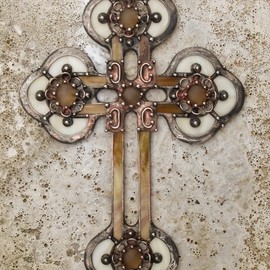 Jelena Taras: 'wall cross', 2020 Stained Glass, Christian. Artist Description: Wall cross, stained glass technique. ...