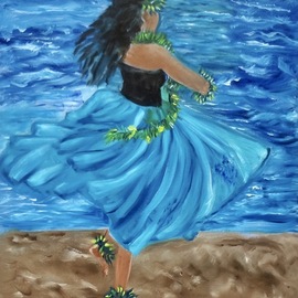 Jenny Jonah: 'hula girl on the beach', 2022 Oil Painting, Portrait. Artist Description: Original oil painting on stretched canvas...