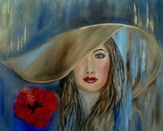 Jenny Jonah: 'queen bee', 2020 Oil Painting, Beauty. Original oil painting on stretched canvas unframed.  Beauty with a big floppy hat. ...