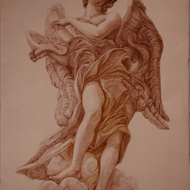 Judith Fritchman: 'Angel of the Superscription', 2009 Pencil Drawing, Figurative. Artist Description:  Sepia Conte Pencil drawing of sculpture by Gianforenzo Bernini, Ponte Sante Angelo, Rome ...