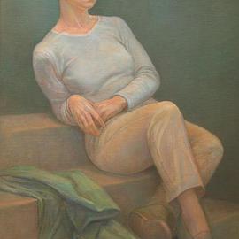 Judith Fritchman: 'Julie on the Stairs', 1998 Oil Painting, Figurative. Artist Description: Julie is a gentle, quiet girl who didn' t protest about this difficult pose. ...