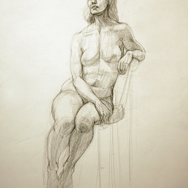 Judith Fritchman: 'Nude 1', 2005 Pencil Drawing, nudes. Artist Description:  Conte pencil on paper. ...