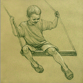 Judith Fritchman: 'Swing III', 2007 Pencil Drawing, Children. Artist Description:  Black and white Conte pencil on tan paper.  Third in Swing Series triptych. ...