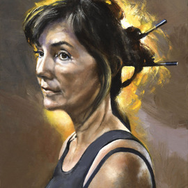John Gamache: 'Mariam My Student', 2016 Oil Painting, Portrait. Artist Description: Oil on Linen - Backlighting orange filter - ...