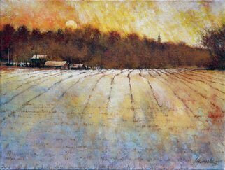 John Gamache: 'Snowy Fields Mustard Skies', 2013 Oil Painting, Representational. Oil on linen...