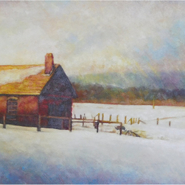 John Gamache: 'end of a snow squall', 2011 Oil Painting, Representational. Artist Description: Driving Thorough a snow sqwall in Vermont, took a photo which I from.  Oil on Canvas, emotional solitude and silence. ...