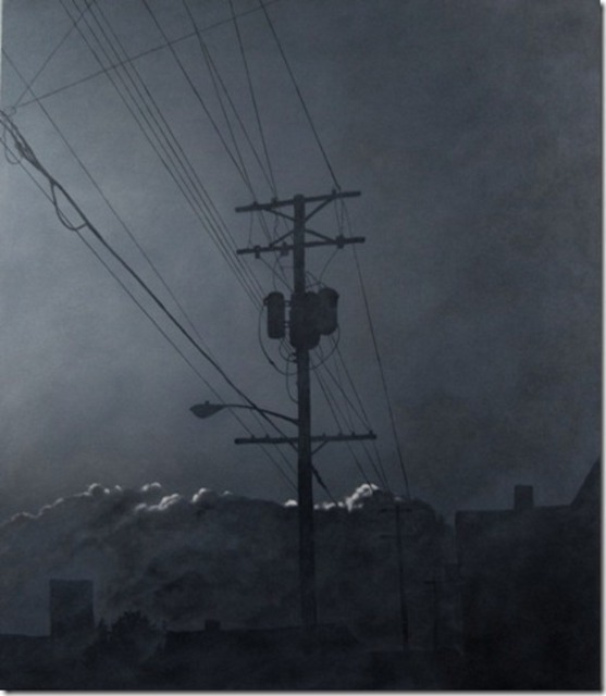 Artist James Gwynne. 'Evening Fog With Telephone Pole' Artwork Image, Created in 2012, Original Drawing Pencil. #art #artist