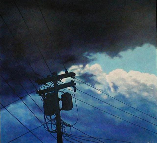 Artist James Gwynne. 'Stormy Sky With Telephone Pole' Artwork Image, Created in 1990, Original Drawing Pencil. #art #artist