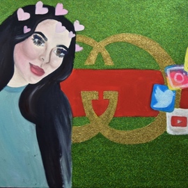 Jacqualyn Hult: 'media', 2019 Oil Painting, People. Artist Description: Social media and online personas influence youth in everyday life. ...